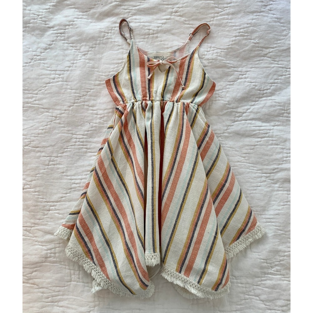Poppet & Fox Girls Striped Handkerchief Hem Fringe Sundress Cotton $70 /‎ Size 5